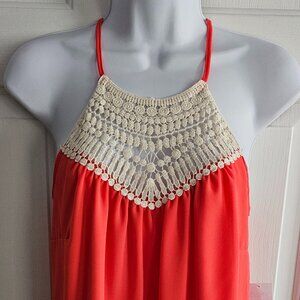 NWT Juniors Small Charlotte Russe Coral Top with Lace accent Top & Back